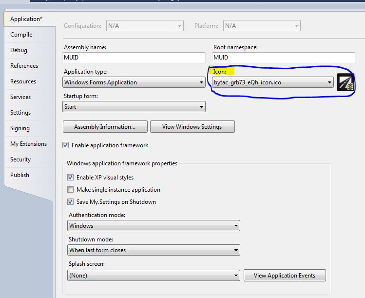 Setting up Icon in Properties 